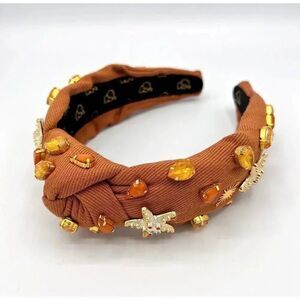 Crystal Headband - DENIM Headband - Knot Headband + Crystals - BROWN